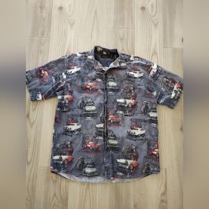 Red Head Classic Car Shirt Men's Large Short Sleeve Button Down Route 66 Cotton